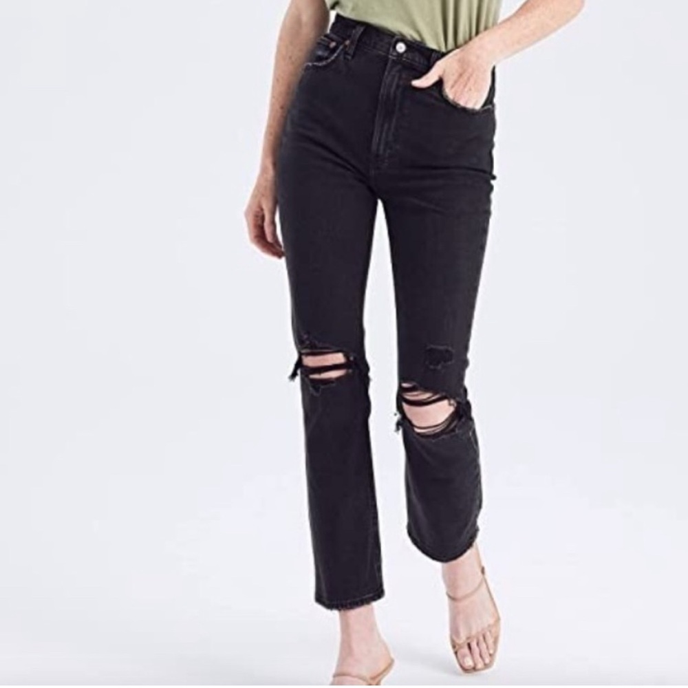 Abercrombie & Fitch Black Ripped Straight Leg Jeans - Picture 1 of 5